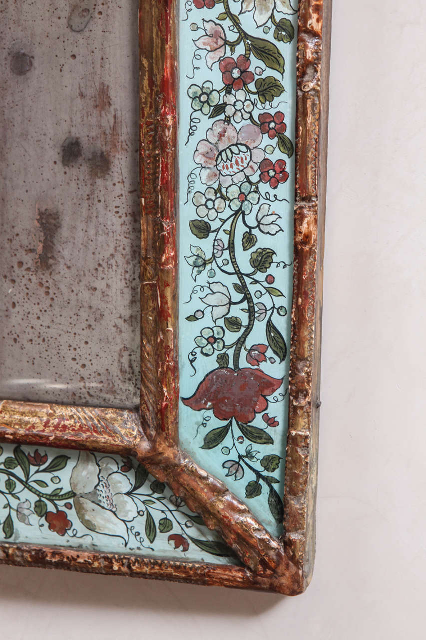 19th Century 19th c. Italian Giltwood Reverse Painted Glass Mirror