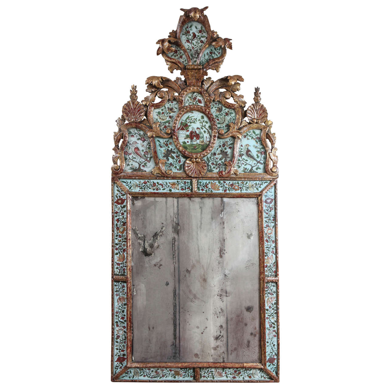 19th c. Italian Giltwood Reverse Painted Glass Mirror