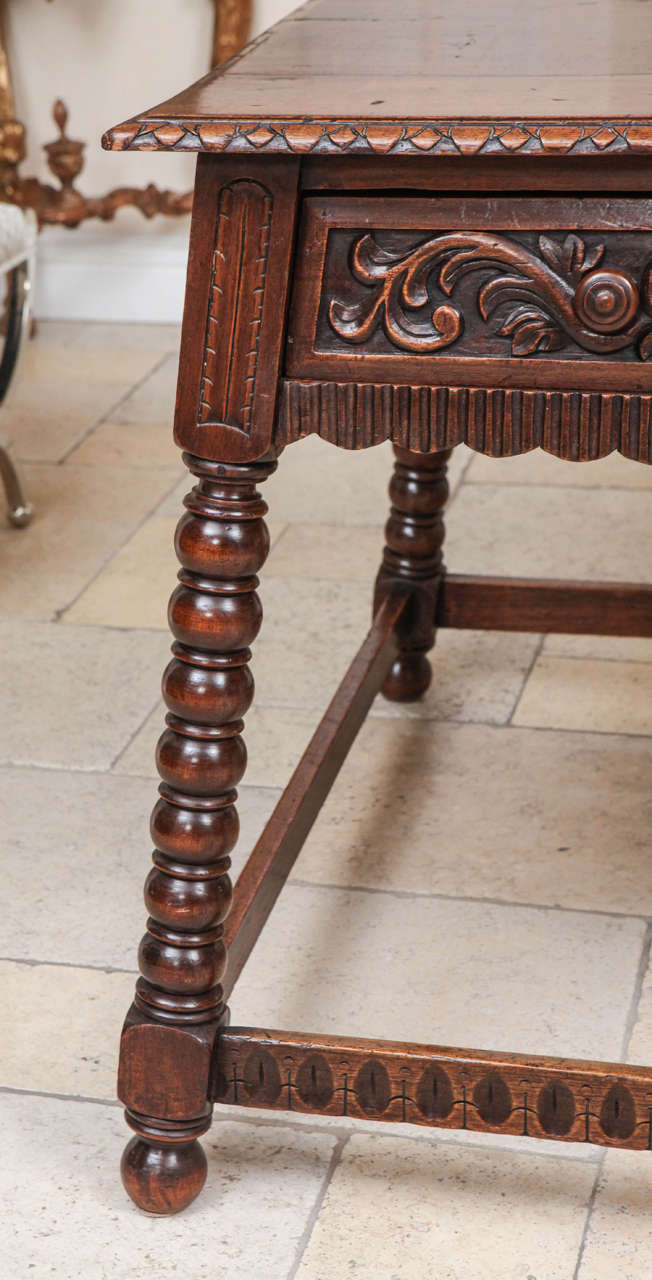 Carved 19th Century Italian Walnut Library Table with Single Drawer For Sale