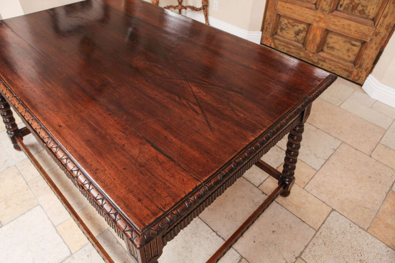 19th Century Italian Walnut Library Table with Single Drawer For Sale 4