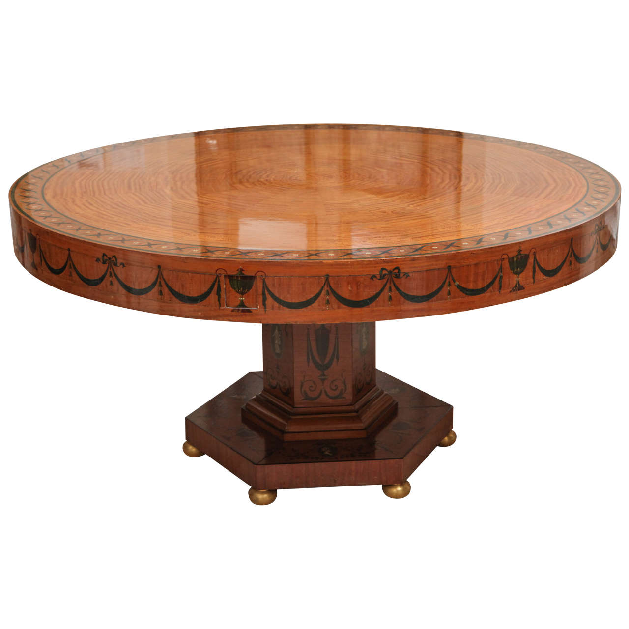 19th Century Edward Caldwell Round Satinwood Dining Table