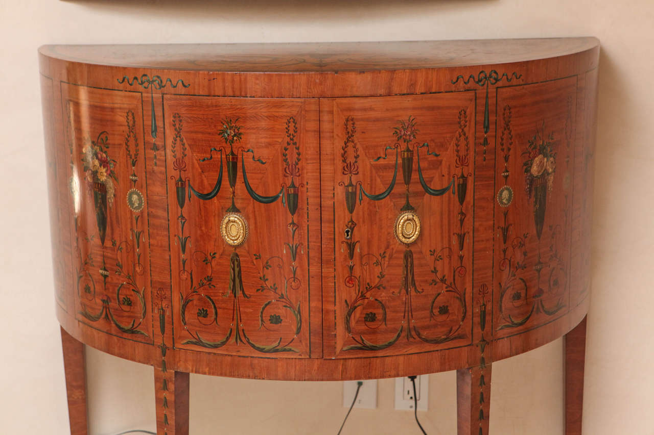 American 19th Century Edward Caldwell Satinwood Demilune Console Table For Sale