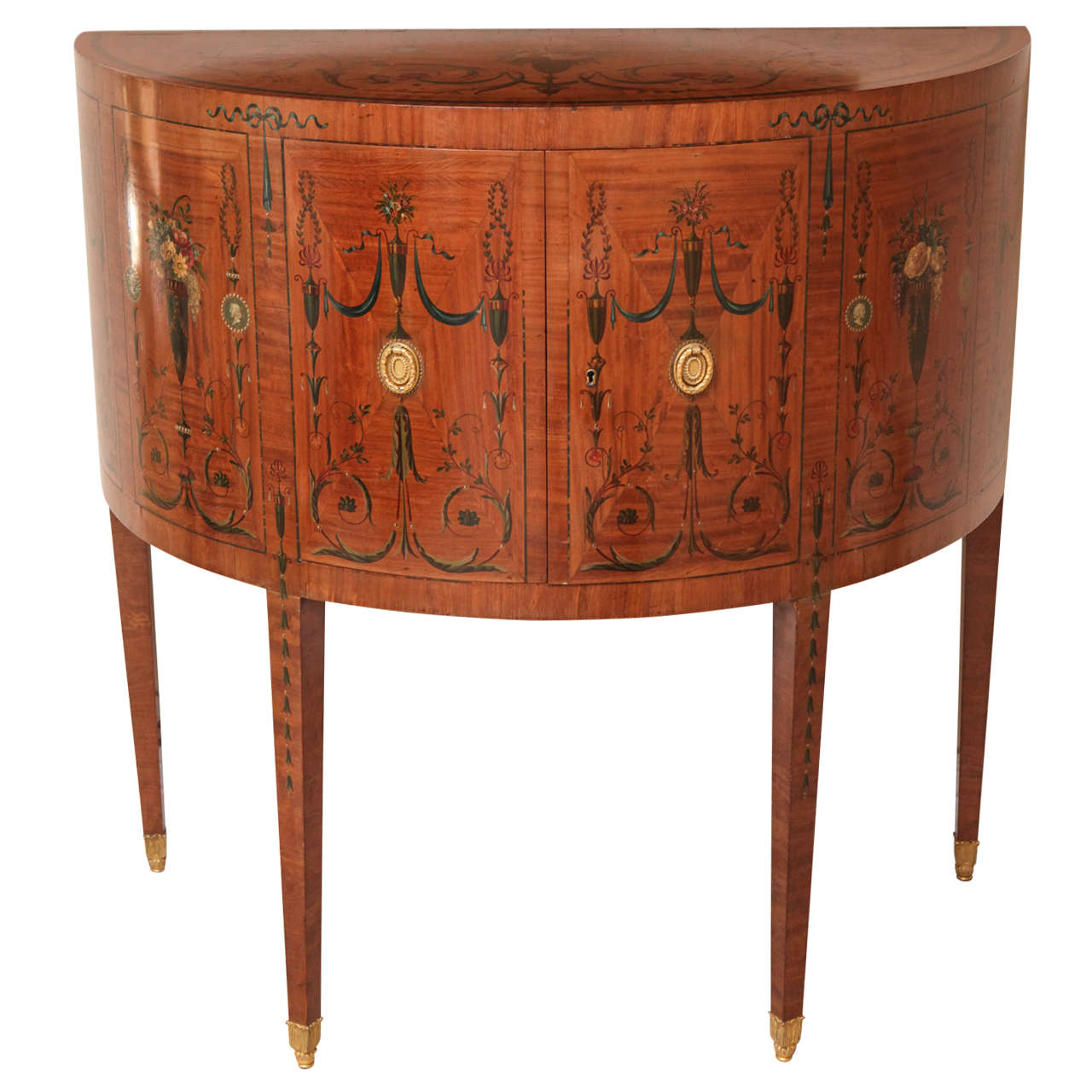 19th Century Edward Caldwell Satinwood Demilune Console Table For Sale