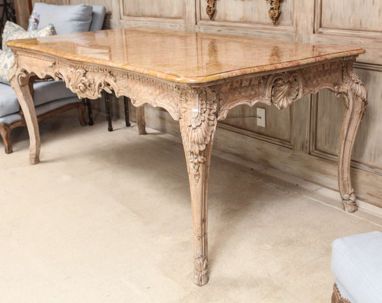 19th Century French Louis XIV Style Center Table with Siena Marble Top In Good Condition For Sale In Los Angeles, CA
