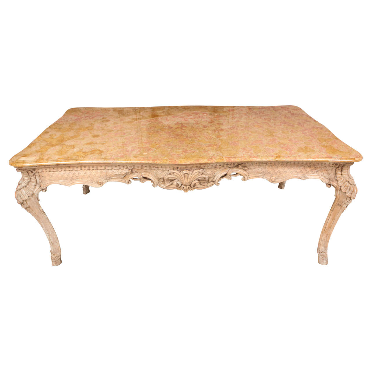 Table centrale française du 19ème siècle de style Louis XIV avec plateau en marbre de Sienne