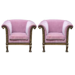 Pair of Late 19th Century English Giltwood Club Chairs