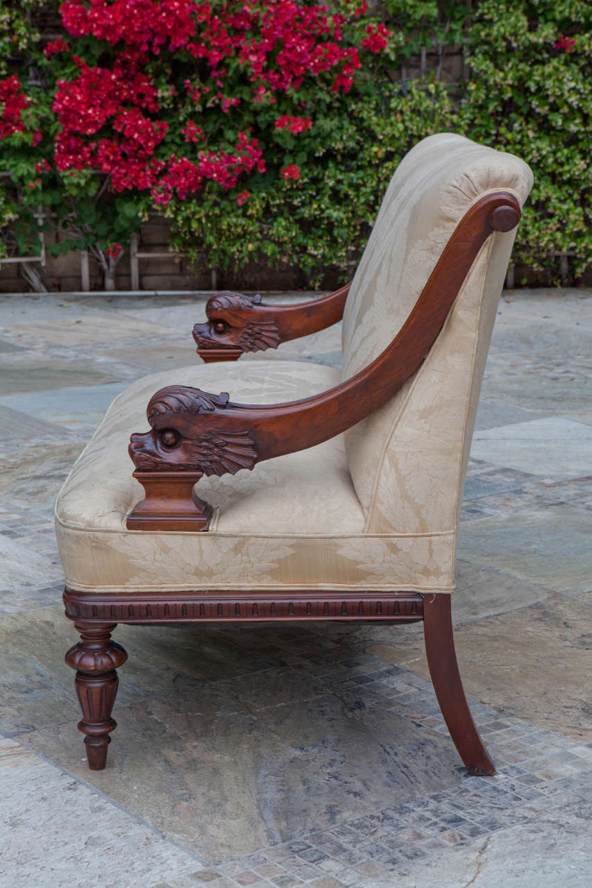 19th Century American Mahogany Settee with Dolphin Arms 1