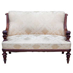 19th Century American Mahogany Settee with Dolphin Arms