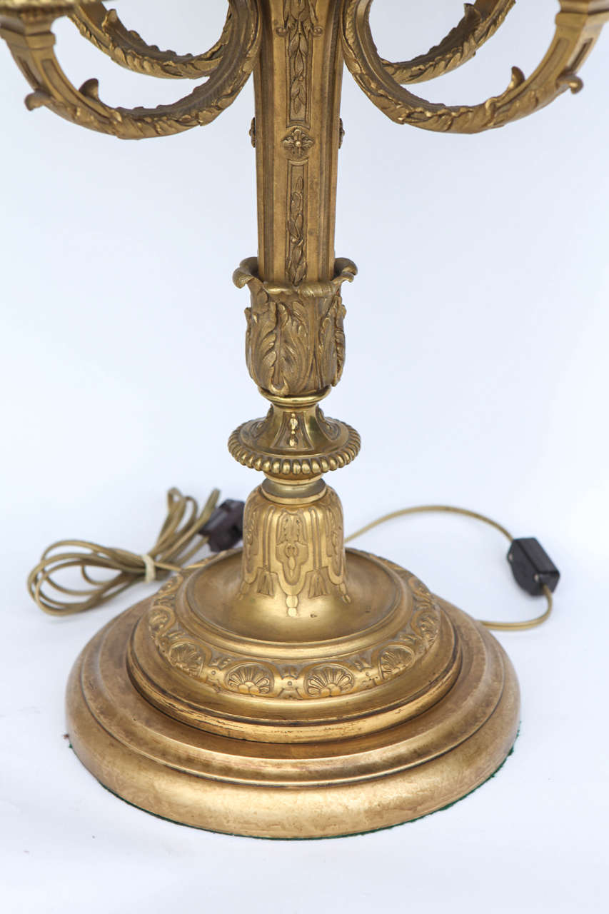 Pair of 19th Century French Doré Bronze Candelabra Lamps For Sale at