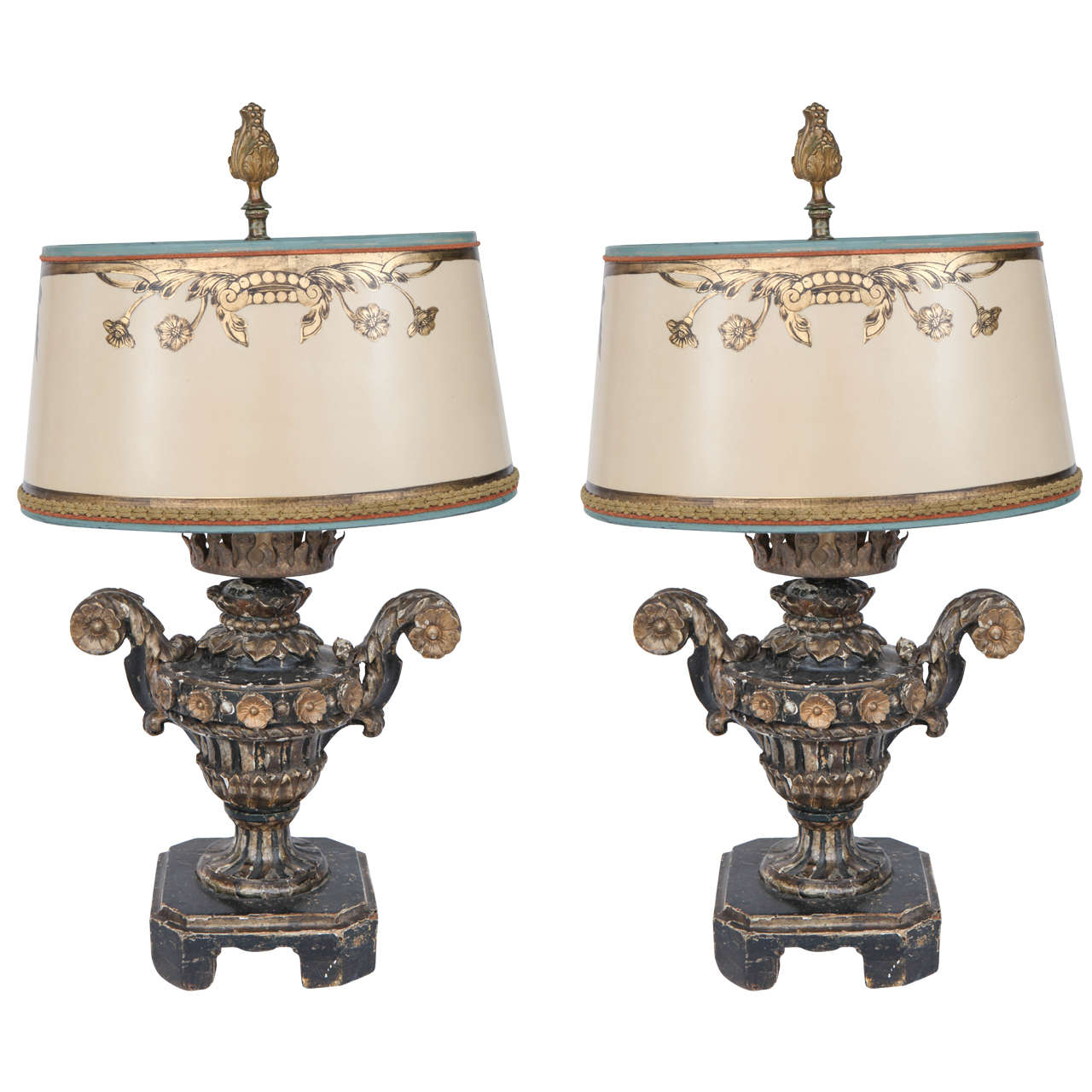 Pair of 19th Century Italian Carved Giltwood Urn Lamps For Sale at 1stDibs