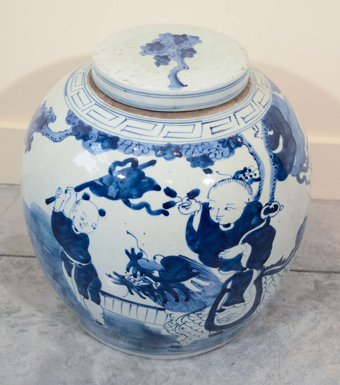 A large Chinese Porcelain covered jar with wonderfully painted imagery.  From Shanxi Province, c. 1920.
CR692