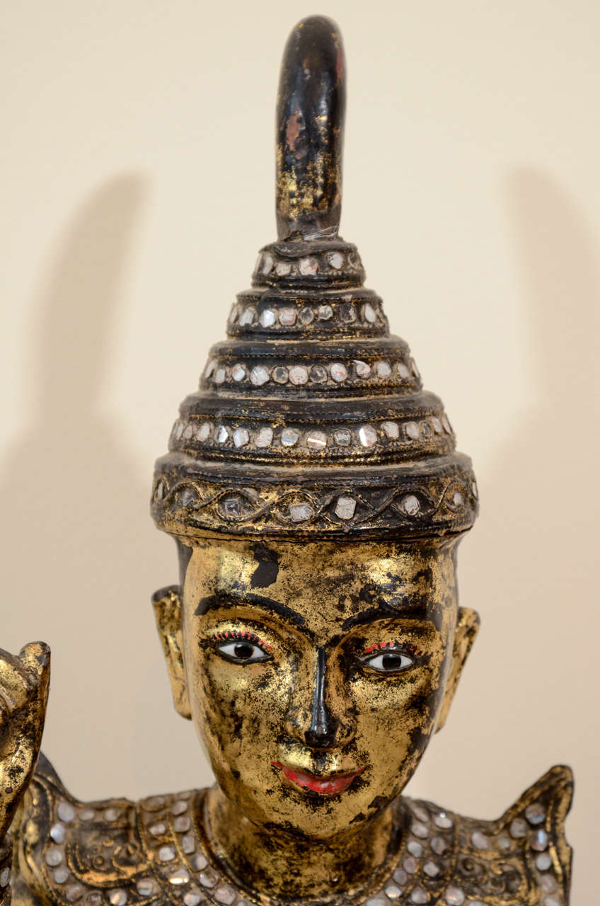 Burmese Gilded Seated Temple Carving For Sale