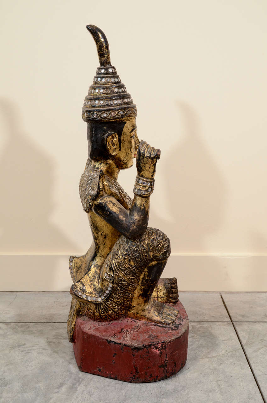 Wood Gilded Seated Temple Carving For Sale