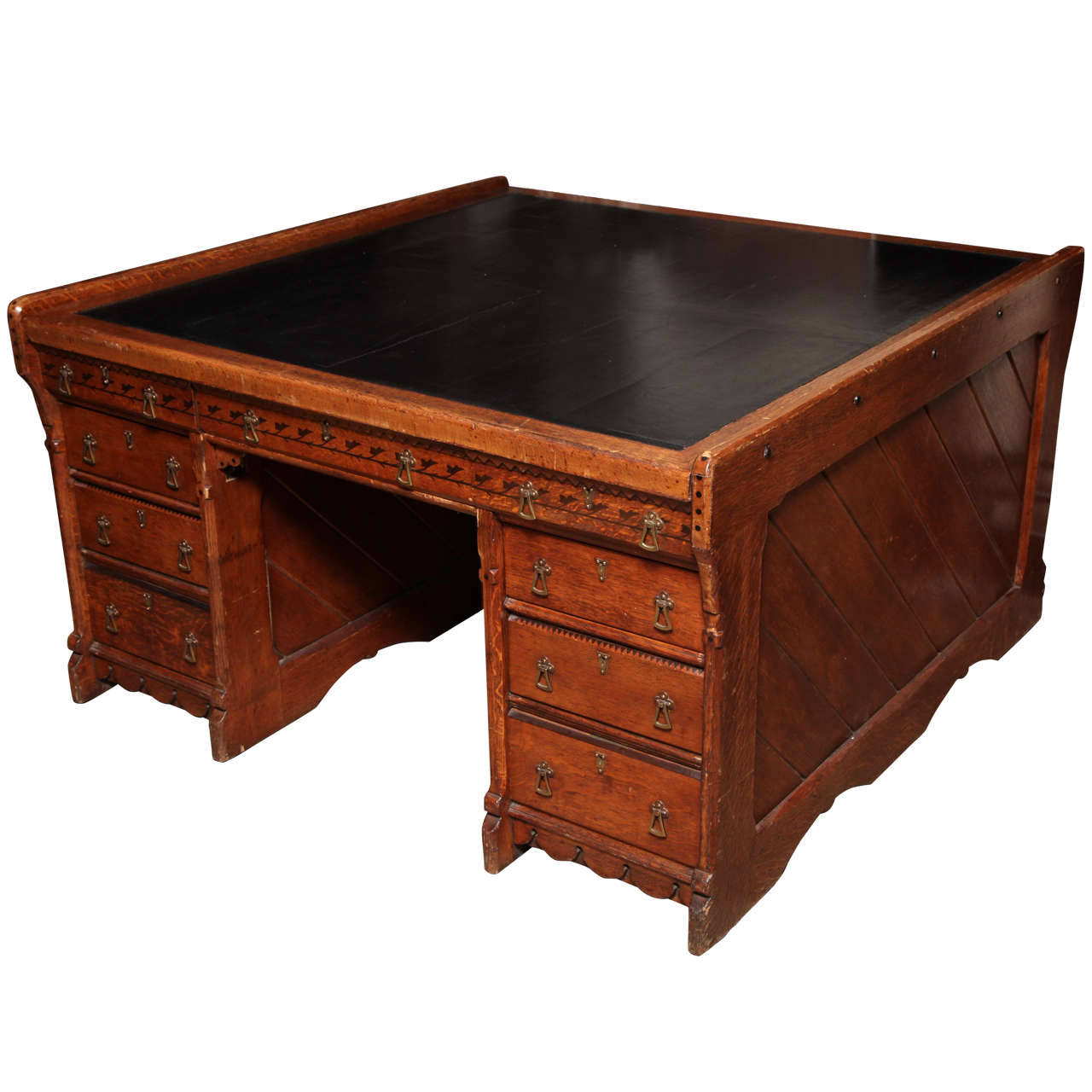 Partners Desk with Oak & Ebony Inlay
