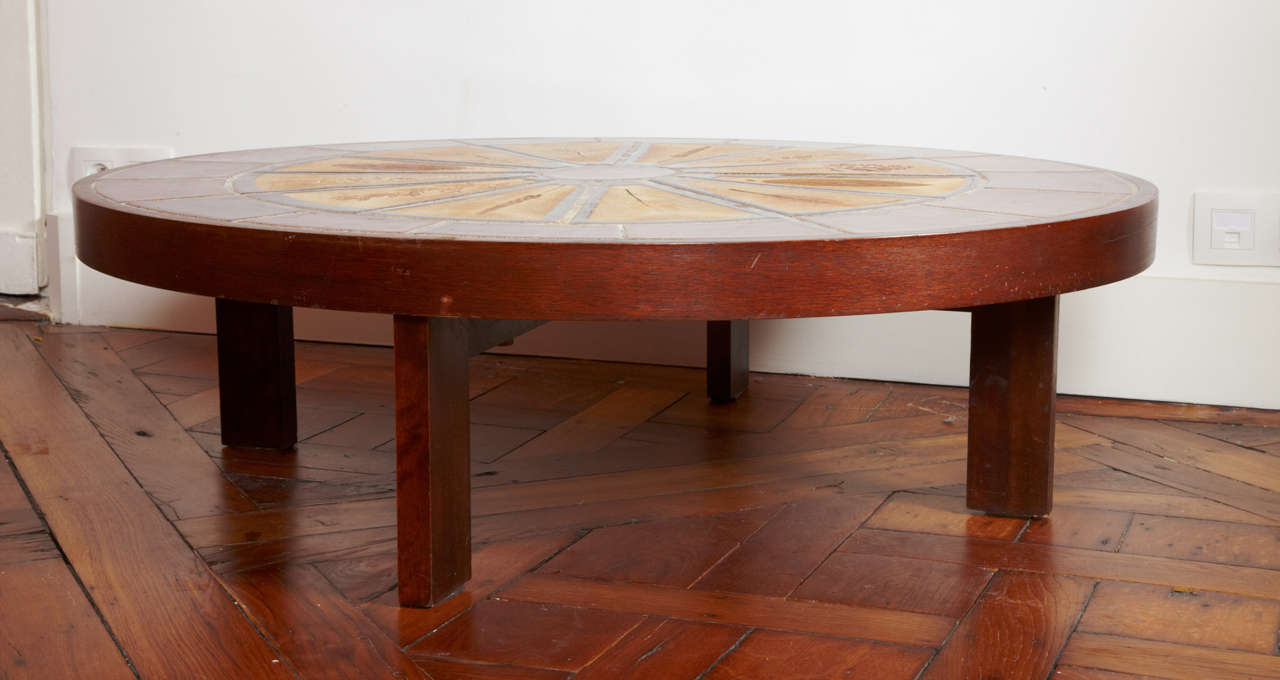 A circa 1970 Roger Capron  coffee table, 
 the wood top made with  gres ceramic  tiles from the 