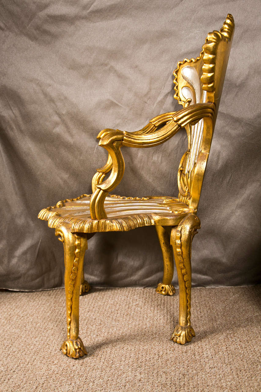 Spectacular French Rococo Style Armchairs & Stool by Jansen 3