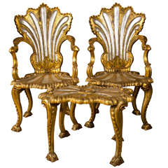 Spectacular French Rococo Style Armchairs & Stool by Jansen