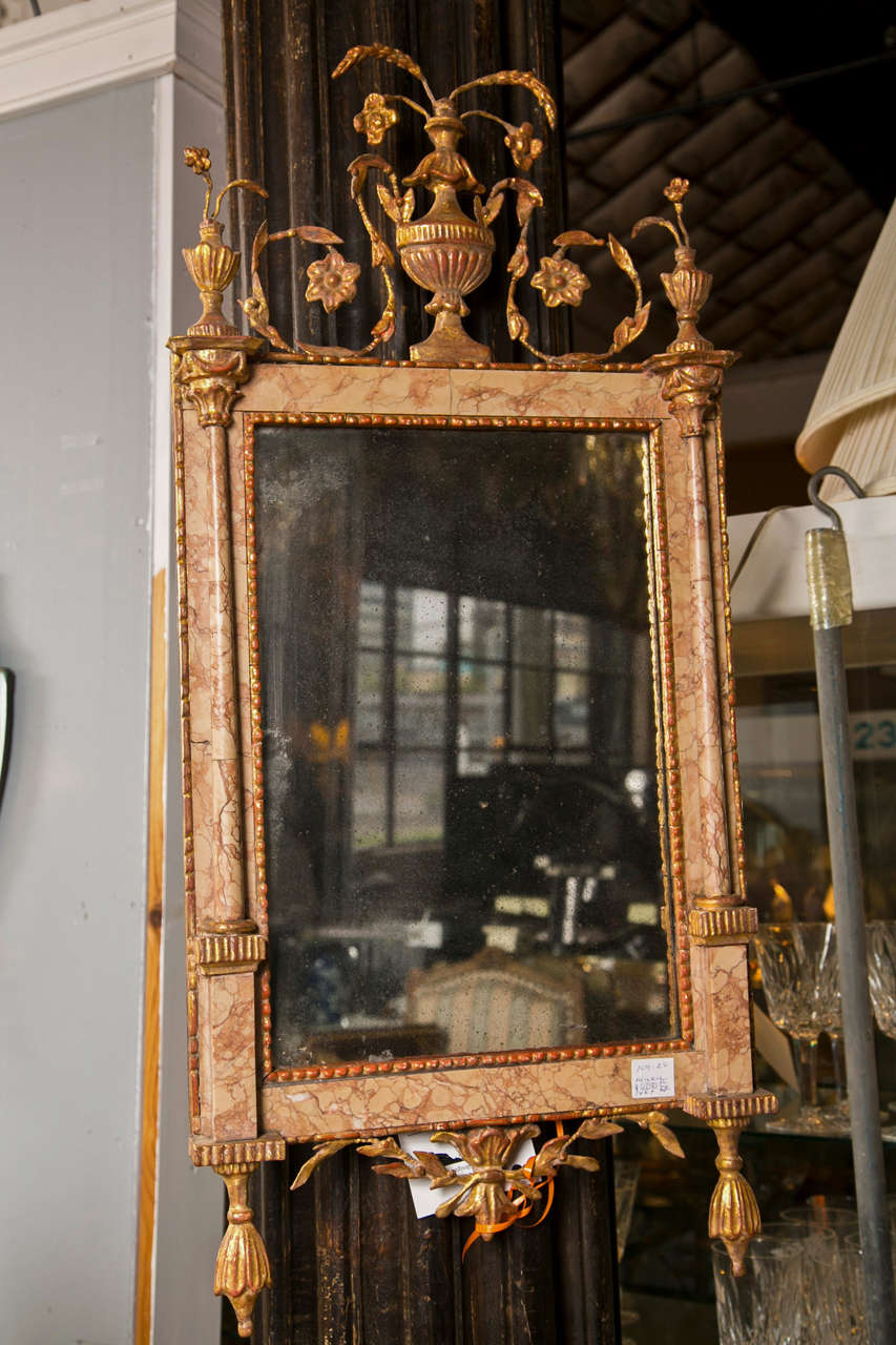 French Antique 18th Century Neoclassical Style Marble Mirror, Giltwood, Distress For Sale 1