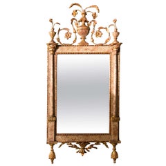 French Antique 18th Century Neoclassical Style Marble Mirror, Giltwood, Distress