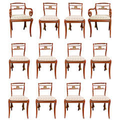 Retro Set of Twelve Red Painted Maison Jansen Dining Chairs.