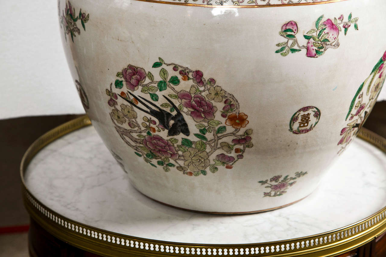 19th Century Large Famile Rose Chinese Export Fish Bowl