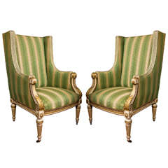 Pair of Louis XVI Style Winged Bergeres by Maison Jansen