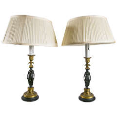 Antique Pair of Empire Neoclassical Maiden Table Lamps