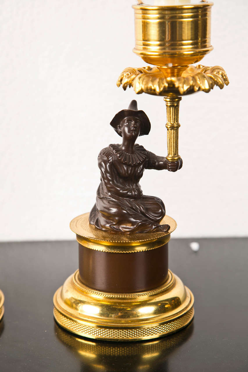 Pair of Antique Jester Figural Bronze Lanterns