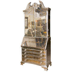 Monumental Painted Mirror and Silvered/Painted Bar /Bookcase manner Jansen