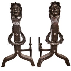 Vintage Set of Figural Cast Iron Fireplace Andirons