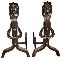 Vintage Set of Figural Cast Iron Fireplace Andirons 1