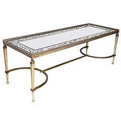 Brass and Steel Eglomise Mirrored Top Coffee Low Table
