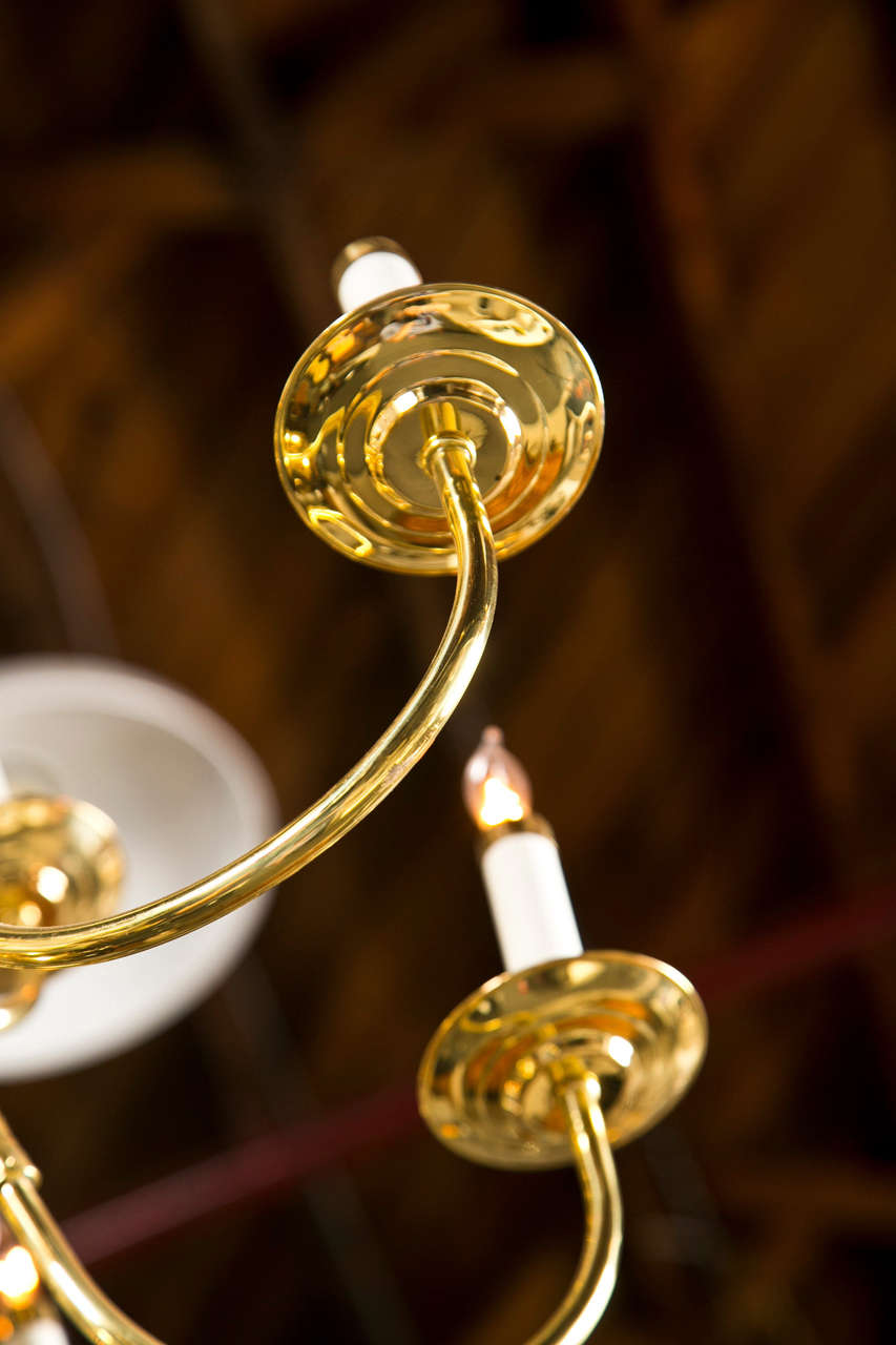 Mid-20th Century Twelve-Light Brass Ball Form Chandelier