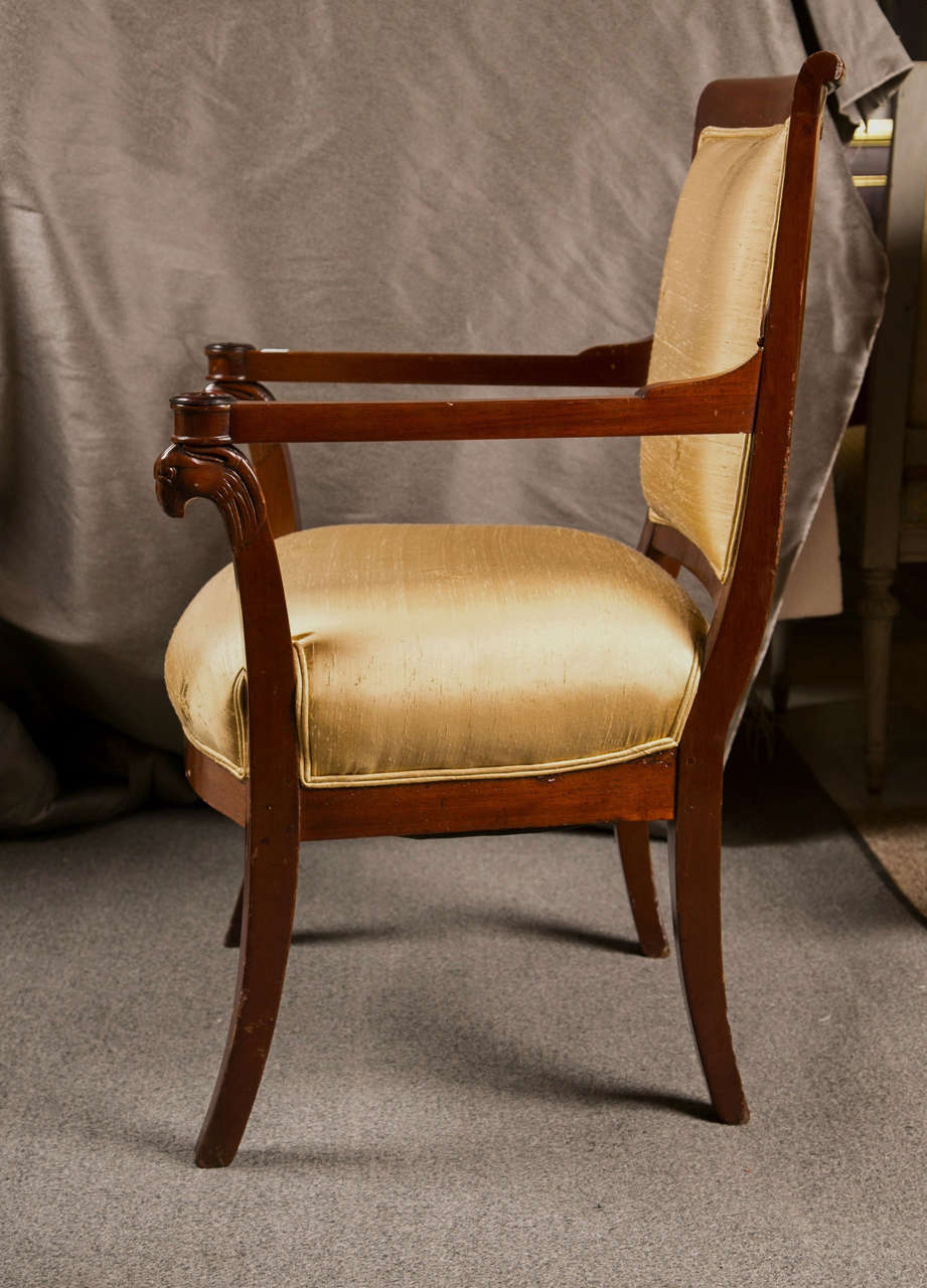 19th Century Russian Neoclassical Fauteuil Armchair in Silk Fabric