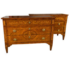 Pair of 19th Century Italian Marquetry Inlaid Commode Chests