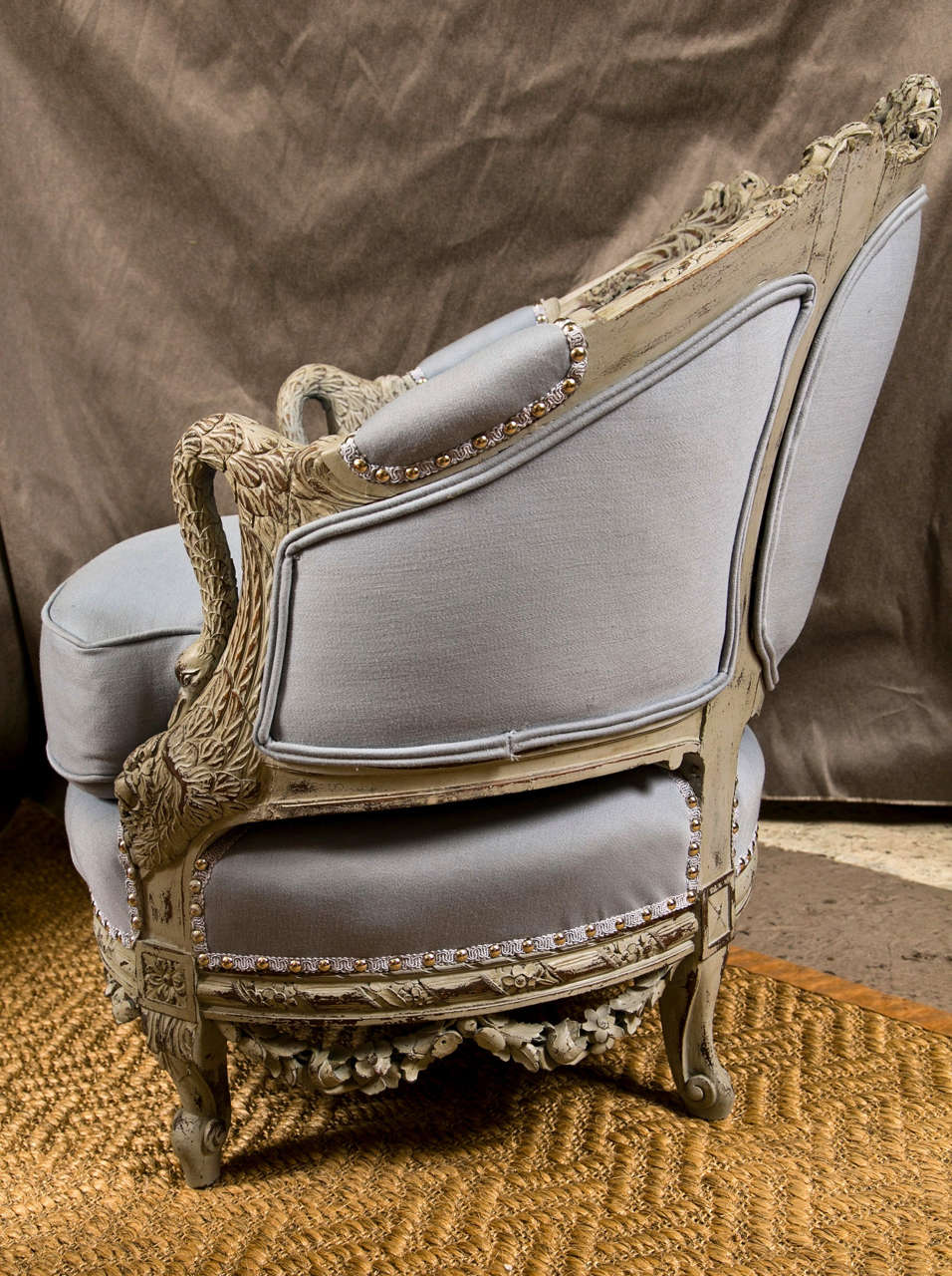 French An Antique Swedish Painted Decorated Swan Arm Chair