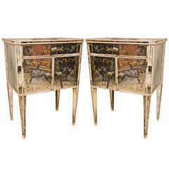 Pair of Mirrored Paint Decorated Maison Jansen  Commode