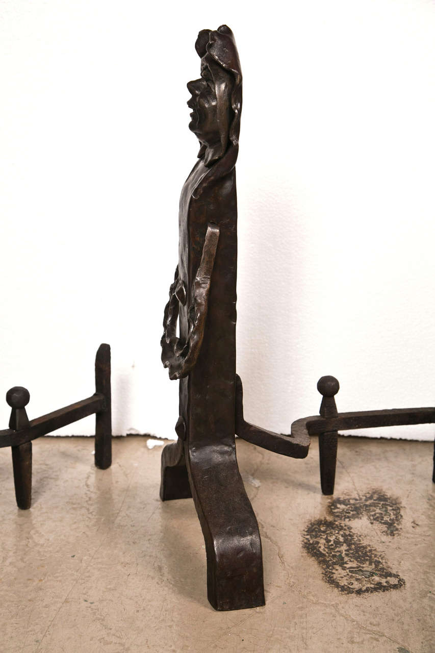 Vintage Set of Figural Cast Iron Fireplace Andirons at 1stDibs