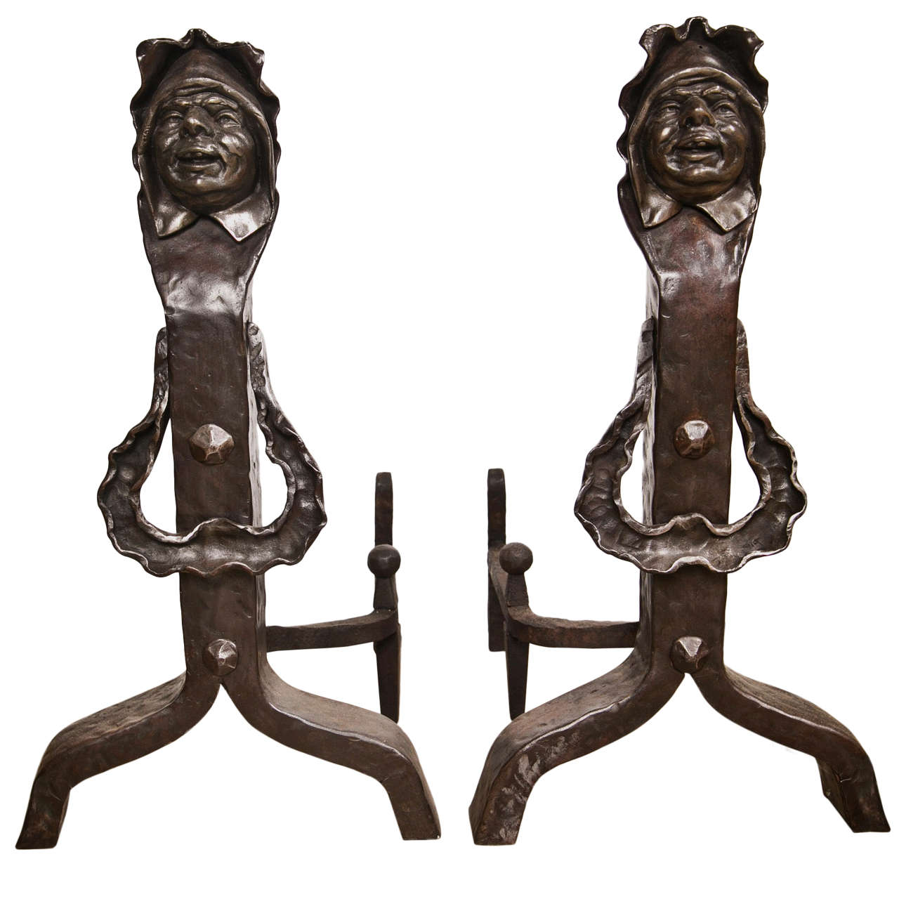 Vintage Set of Figural Cast Iron Fireplace Andirons at 1stDibs