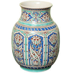 Antique Doulton Pottery Turquoise Isnik Vase signed N. Nixon 1914
