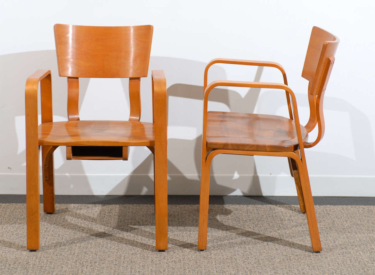 American An Unusual Pair of Bent Plywood Arm Chairs by Thonet