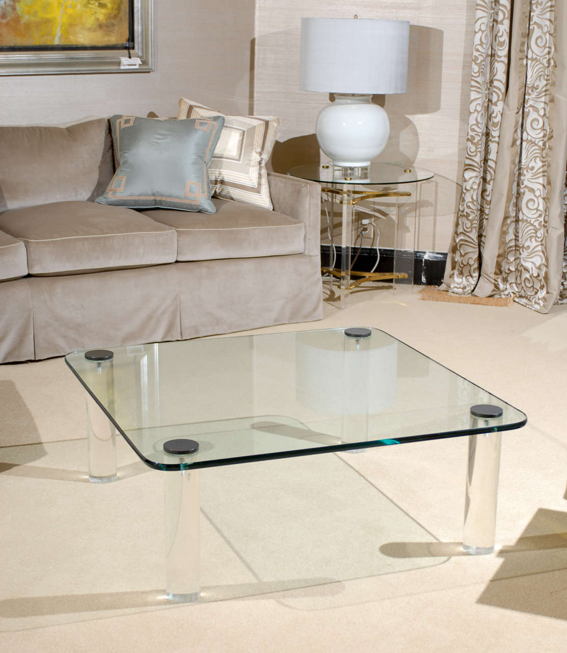 Dramatic Vintage Glass, Lucite and Bronze Coffee Table by Pace In Excellent Condition In Atlanta, GA