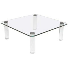 Dramatic Vintage Glass, Lucite and Bronze Coffee Table by Pace