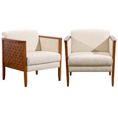 Handsome Pair Ward Bennett Style Basket Weave Arm Chairs