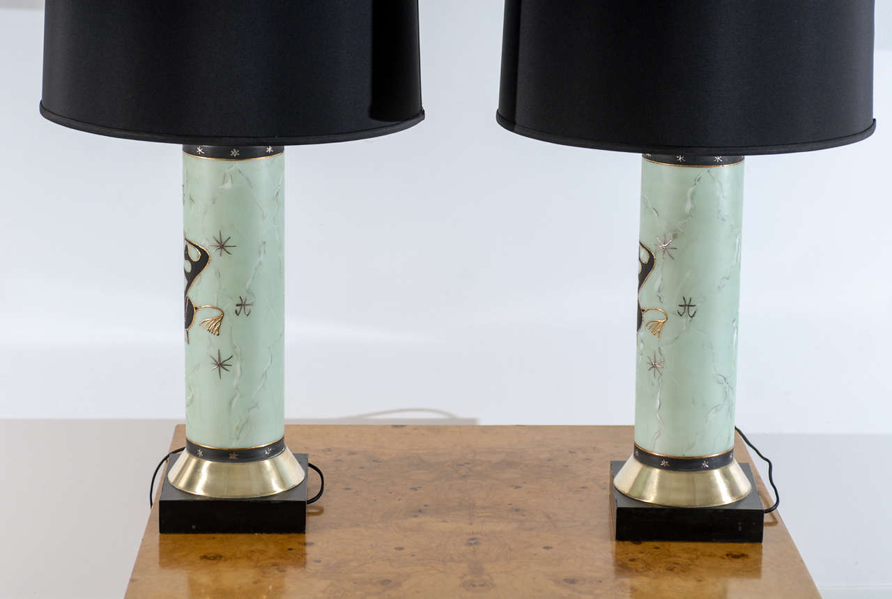 Mid-20th Century A Fanciful Pair of Marc Bellaire Style Lamps