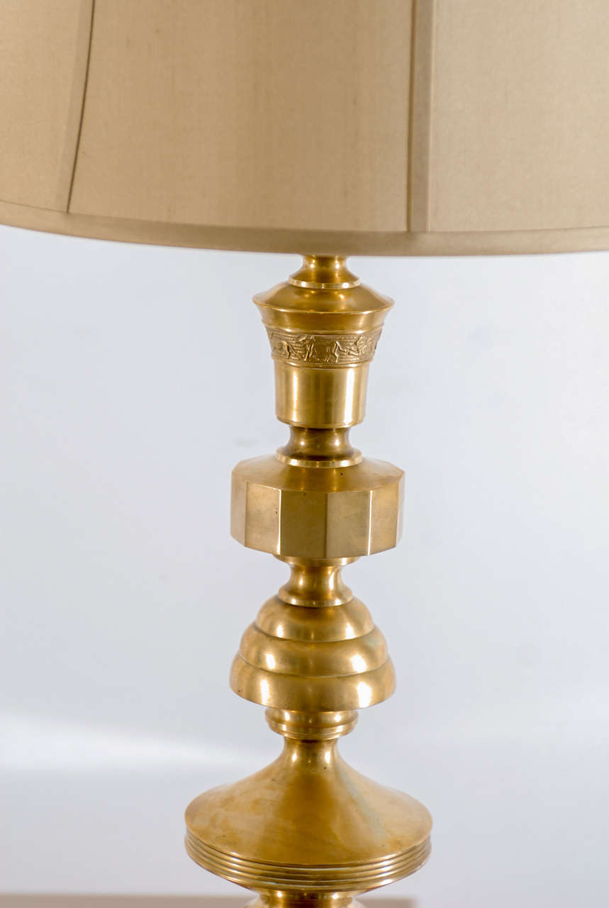 Mid-Century Modern Beautiful Pair of Marbro Style Monumental Brass Lamps For Sale
