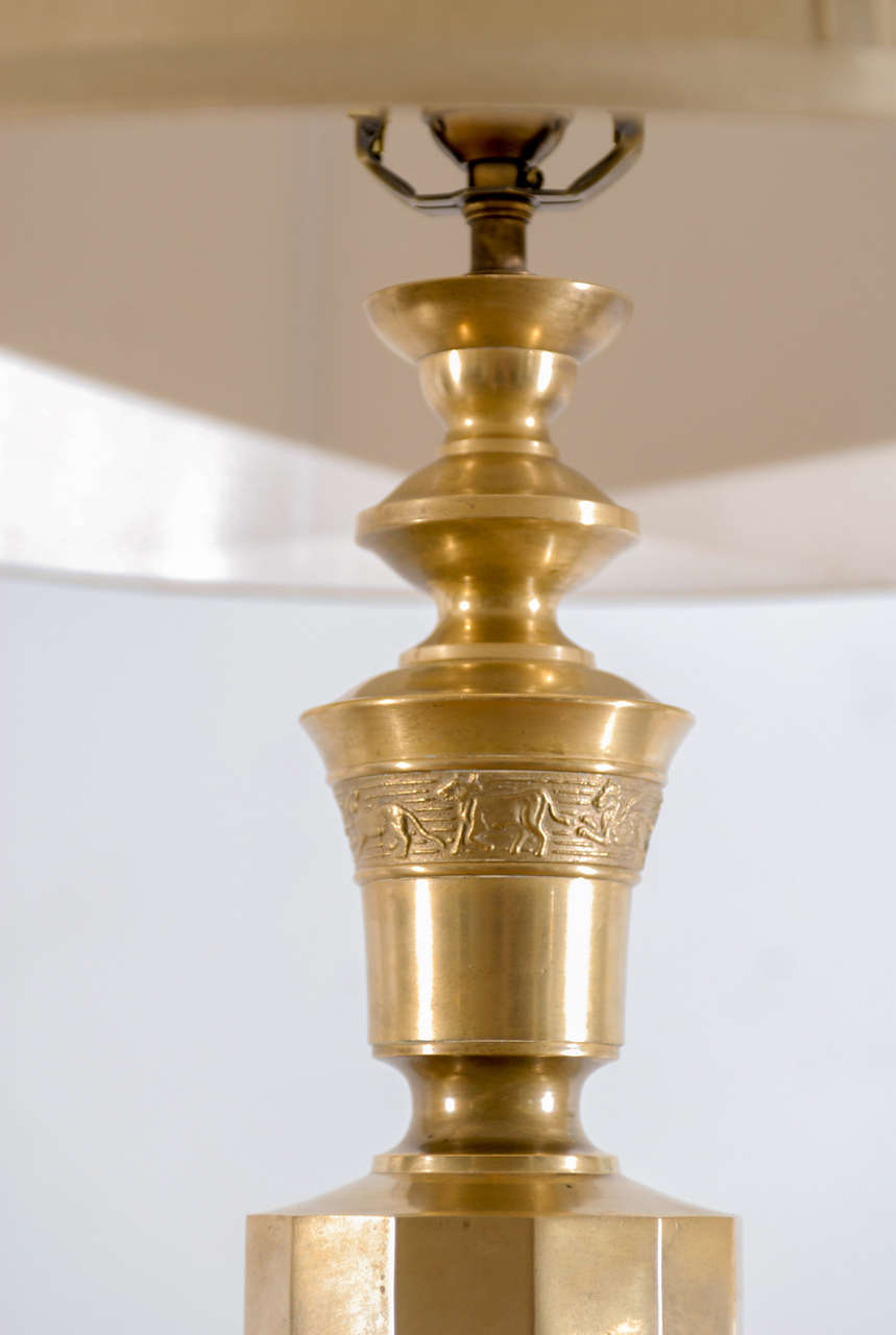 Beautiful Pair of Marbro Style Monumental Brass Lamps In Excellent Condition For Sale In Atlanta, GA