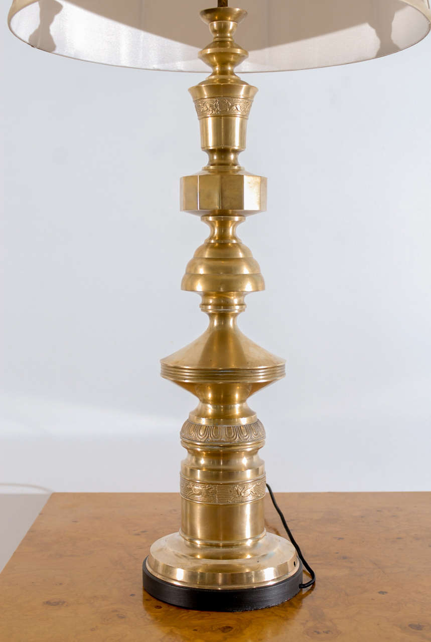 Beautiful Pair of Marbro Style Monumental Brass Lamps For Sale 1