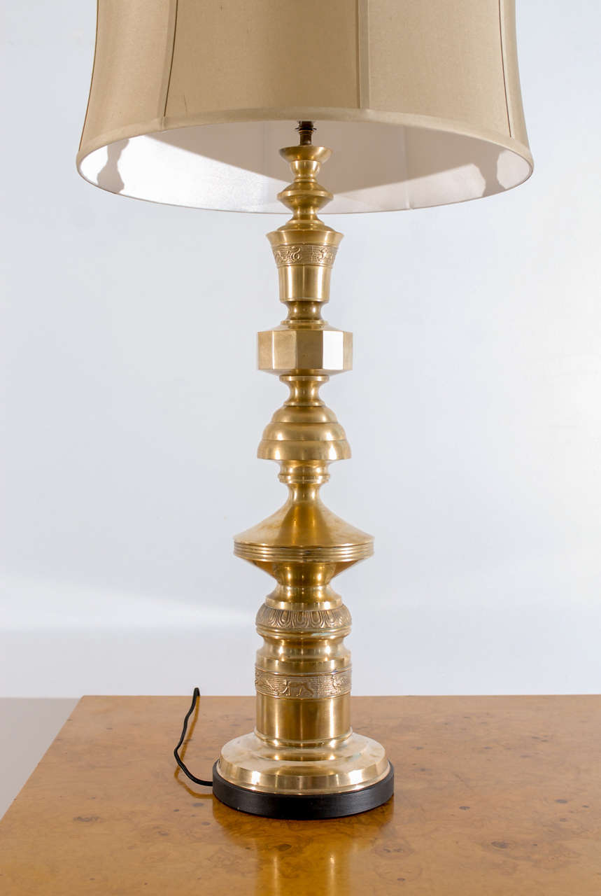 Beautiful Pair of Marbro Style Monumental Brass Lamps For Sale 2