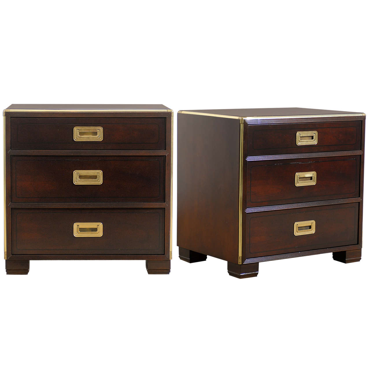 Pair of Baker Campaign Chests in Espresso Lacquer